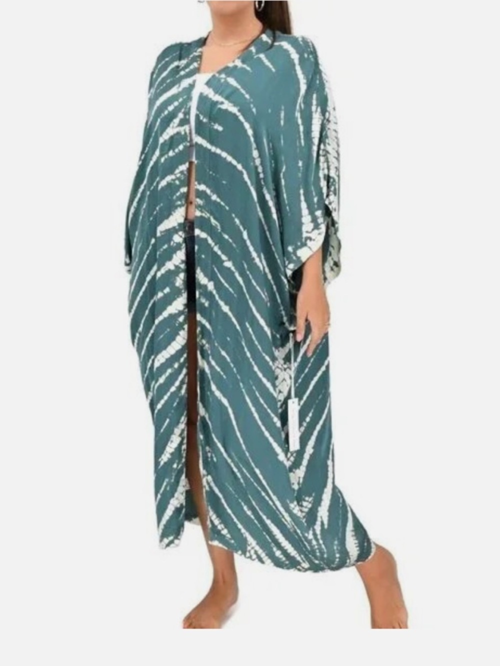 Young Fabulous & Broke Teal and Cream Tie-Dye Kimono Cardigan